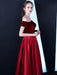 Burgundy Prom Dresses Off The Shoulder Velvet Satin Formal Dress Notched Neck Floor Length Evening Gowns