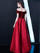 Burgundy Prom Dresses Off The Shoulder Velvet Satin Formal Dress Notched Neck Floor Length Evening Gowns