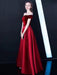 Burgundy Prom Dresses Off The Shoulder Velvet Satin Formal Dress Notched Neck Floor Length Evening Gowns