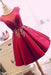 Burgundy Satin Ruched Homecoming A Line Short Prom Dress with Appliques - Prom Dresses