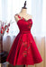 Burgundy Sheer Neck Knee Length Sleeveless Satin Homecoming Dress with Belt - Prom Dresses