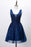 Burgundy Short Formal Gown Lace Applique V Neck Homecoming Dresses - Dark Navy / US 2 - Prom Dress