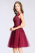 Burgundy Short Formal Gown Lace Applique V Neck Homecoming Dresses - Prom Dress
