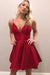 Burgundy Short Spaghetti Strap Satin Homecoming Cheap A Line Prom Dress - Prom Dresses