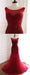Burgundy Tulle Open Back Beaded Long Mermaid Prom Dress - Prom Dresses