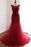 Burgundy Tulle Open Back Beaded Long Mermaid Prom Dress - Prom Dresses