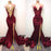 Burgundy V Neck Sleeveless Mermaid Prom with Gold Appliques Long Evening Dress - Prom Dresses