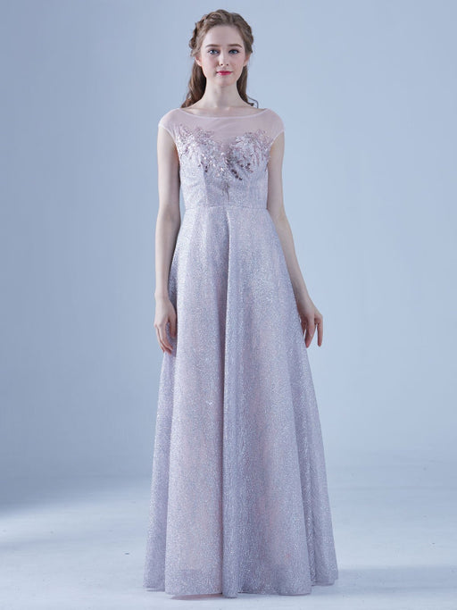 Cameo Brown Evening Dress A-Line Illusion Neckline Floor-Length Sleeveless Zipper Beaded Sequined Maxi Social Party Dresses