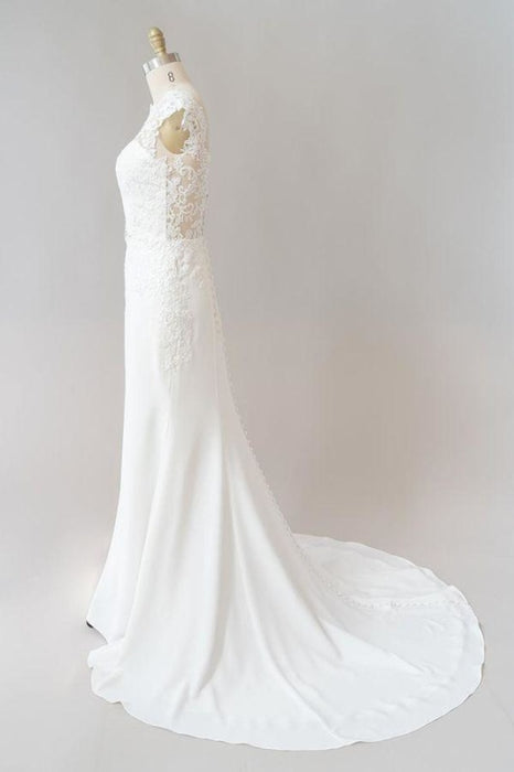 Cap Sleeve Illusion Lace Sheath Wedding Dress - Wedding Dresses