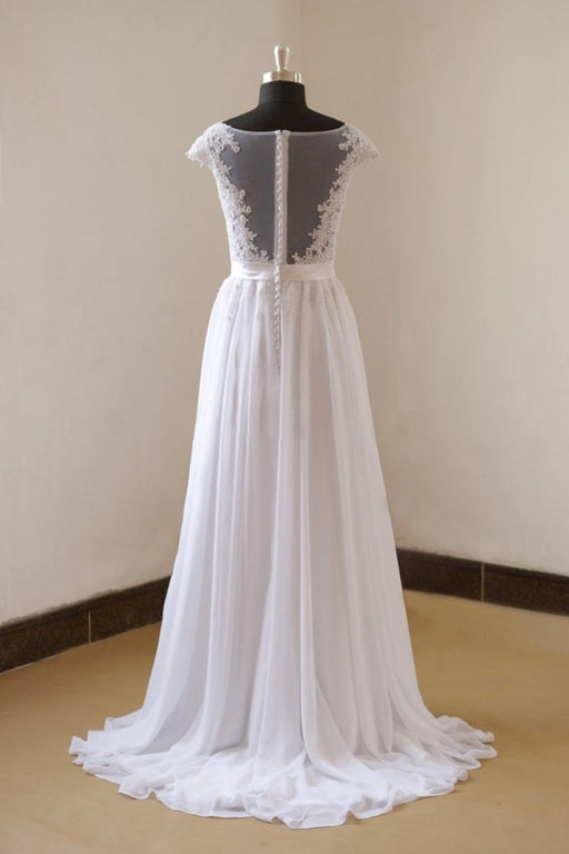 Cap Sleeve Lace Chiffon A-line Wedding Dress - Wedding Dresses