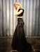 Cap Sleeves 2 Pieces Mermaid Black Lace Long Prom Dresses, Two Pieces Black Lace Formal Dresses, Black Lace Evening Dresses