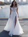 Cap Sleeves Covered Button High Split Wedding Dresses - White / Floor Length - wedding dresses