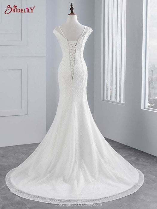 Cap Sleeves Lace-up Mermaid Wedding Dresses - wedding dresses