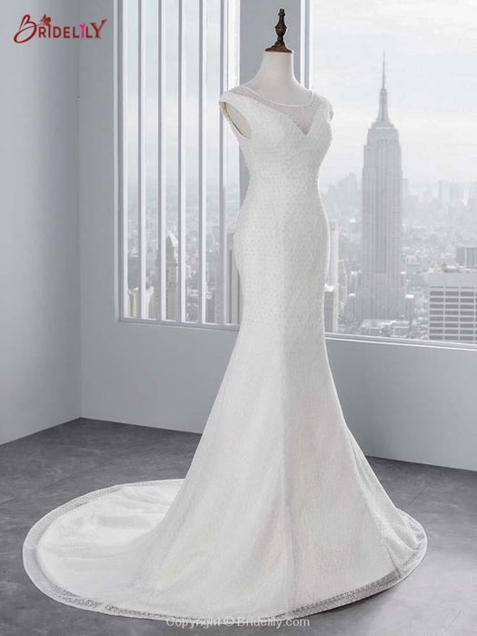 Cap Sleeves Lace-up Mermaid Wedding Dresses - wedding dresses