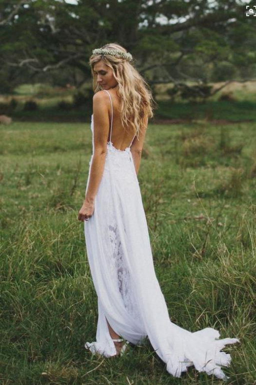 Simple A-line Vintage Lace Bohemian Wedding Dress - Bridelily Simple A-line Vintage Lace Bohemian Wedding Dress - Bridelily