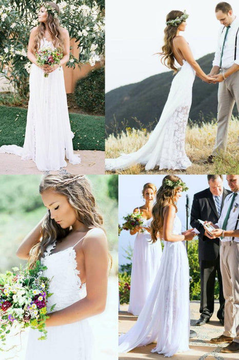 Simple A-line Vintage Lace Bohemian Wedding Dress - Bridelily Simple A-line Vintage Lace Bohemian Wedding Dress - Bridelily