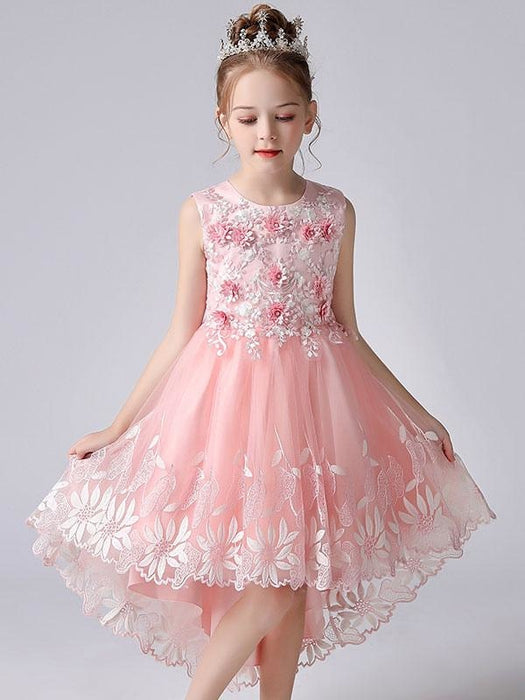 Champagne Color Flower Girl Dresses Jewel Neck Sleeveless Flowers Kids Party Dresses Princess Dress