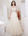 Champagne Evening Dress A-Line Square Neck Half Sleeves Zipper Applique Lace Floor-Length Formal Dinner Dresses