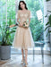 Champagne Evening Dress A-Line Sweetheart Neck Lace Half Sleeves Applique Tea-Length Formal Party Dresses
