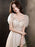 Champagne Evening Dress A-Line Sweetheart Neck Short Sleeves Lace-up Applique Floor-Length Lace Formal Dinner Dresses