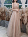 Champagne Evening Dress A-Line V-Neck Sleeveless Lace Up Chains Floor-Length Social Party Dresses