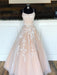 Champagne Long Lace Wedding Dresses, Champagne Lace Formal Graduation Evening Dresses
