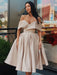 Champagne Off Shoulder Short Prom Dresses Homecoming Dresses, Off Shoulder Champagne Formal Graduation Evening Dresses, Champagne Cocktail Dresses