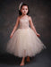 Flower Girl Dresses Champagne Princess Lace Straps Flower Sash Tulle Tea Length Toddler's Tutu Dress