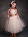 Flower Girl Dresses Champagne Princess Lace Straps Flower Sash Tulle Tea Length Toddler's Tutu Dress
