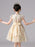 Flower Girl Dresses Champagne Designed Neckline Short Sleeves Bows Knee-Length Kids Party Dresses
