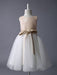 Champagne Flower Girl Dress Sequin Tulle Pageant Dress A Line Knee Length Toddler's Dinner Dress With Bow Sash