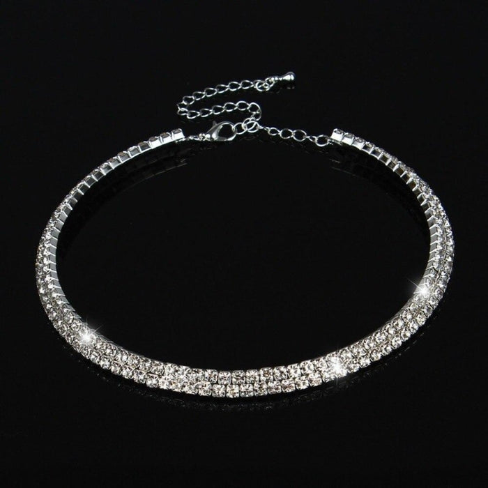 Charming 2 Row Rhinestone Silver Wedding Necklaces | Bridelily - necklaces