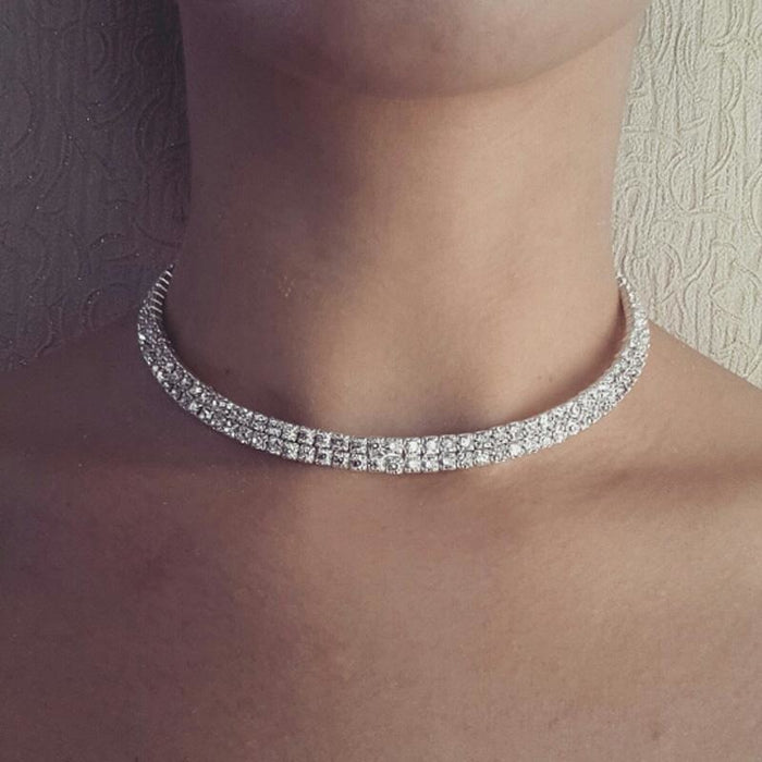 Charming 2 Row Rhinestone Silver Wedding Necklaces | Bridelily - necklaces