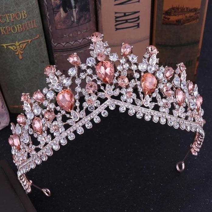 Charming Jewelry Princess Rhinestone Tiaras | Bridelily - Rose Gold Pink - tiaras