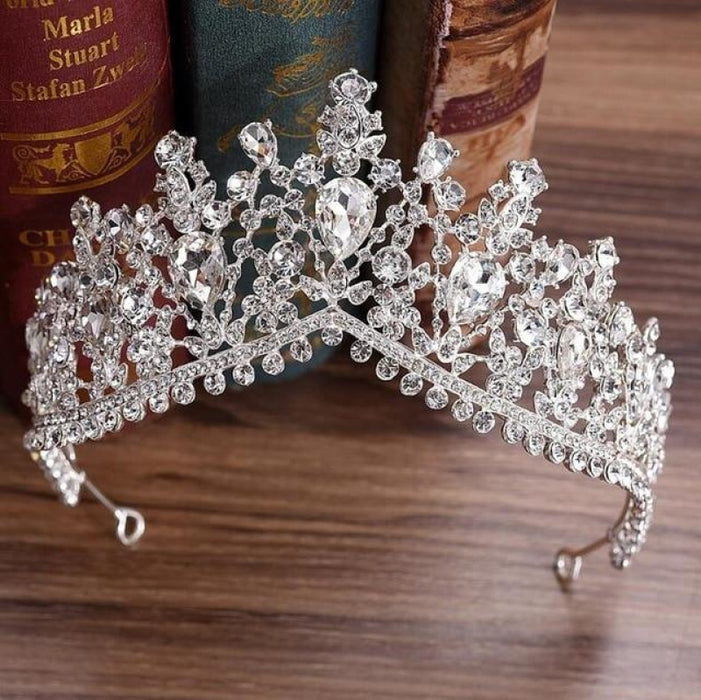 Charming Jewelry Princess Rhinestone Tiaras | Bridelily - Silver White - tiaras
