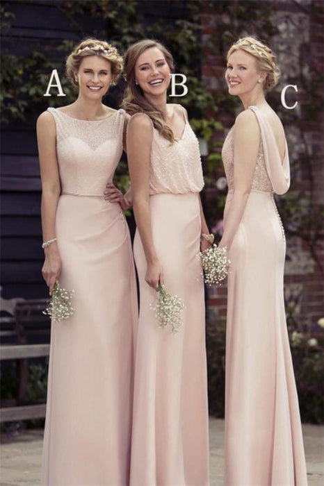 Charming Long Light Pink Floor Lenght Open Back Elegant Bridesmaid Dresss - Bridesmaid Dresses