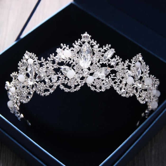 Charming Luxury Rhinestone Tiaras | Bridelily - Silver With Beads - tiaras
