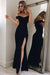 Charming Off-the-shoulder Split Side Evening Party Black Mermaid Prom Dress - Prom Dresses