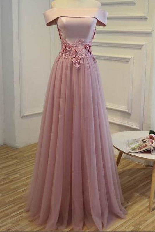 Charming Off-the-shoulder Tulle Appliques Dresses Prom Gown Formal Dress Long - Prom Dresses