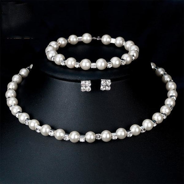 Charming Pearl Necklace Earrings Bracelet Jewelry Sets | Bridelily - jewelry sets
