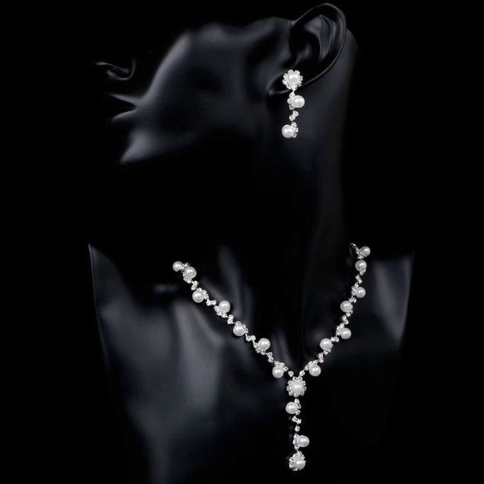 Charming Silver Pearl Crystal Wedding Jewelry Sets | Bridelily - jewelry sets