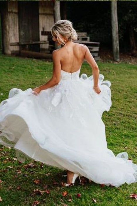 Charming Sweetheart Tulle Puffy Backless Beach Wedding Dress - Wedding Dresses
