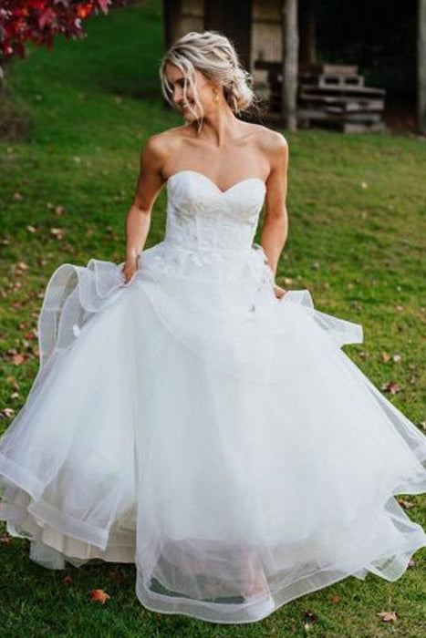 Charming Sweetheart Tulle Puffy Backless Beach Wedding Dress - Wedding Dresses