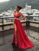 Charming V Neck Deep Slit Red Prom Dresses, Red Formal Dresses, Red Evening Dresses
