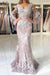 Charming V Neck Long Prom Mermaid Lace Appliqued Evening Dress with Sleeves - Prom Dresses