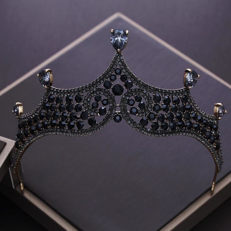 Charming Vintage Black Crystal Beads Tiaras | Bridelily - Dark Blue - tiaras