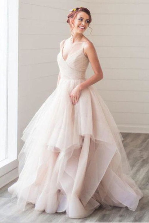 Cheap A-Line Spaghetti Straps Sleeveless Tulle Long Wedding Prom Dress - Prom Dresses