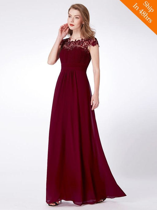Cheap Chiffon Applique Floor Length Cap Sleeves Bridesmaid Dresses - Burgundy / 4 / United States - bridesmaid dresses