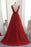Cheap Floor Length Burgundy V Neck Evening Appliqued Long Tulle Prom Dress - Prom Dresses