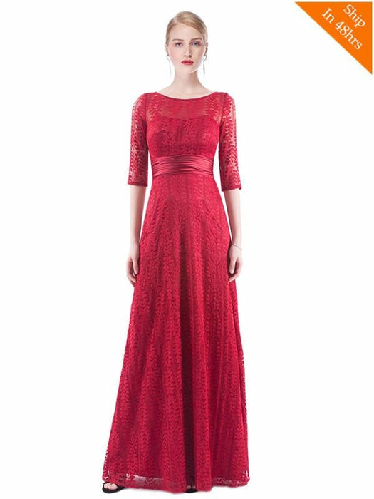 Cheap O-Neck Half Sleeve Long Mother of the Bride Dresses - Burgundy / 4 / United States - evening dresses